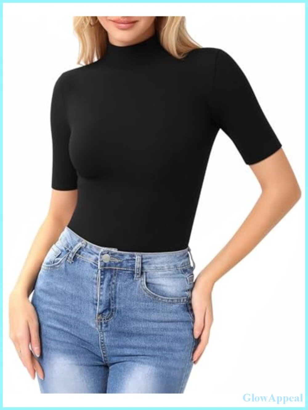 Mock Neck Slim Fit 3/4 Sleeve T-Shirt Soft Stretchy Casual Tee